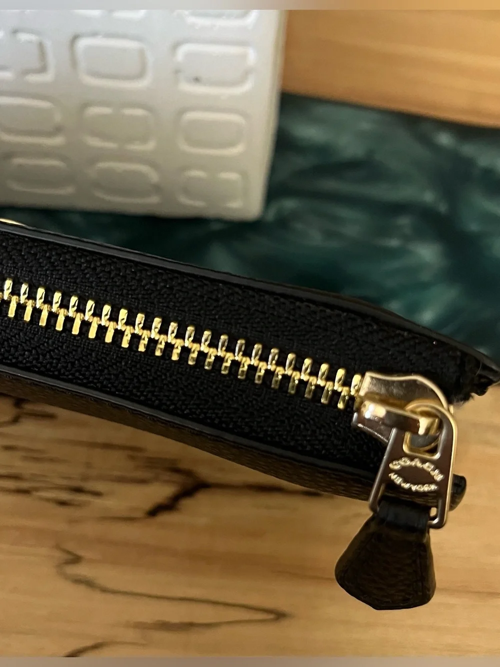 Coach Black Pebbled Leather 3/4 Zip around Wallet
